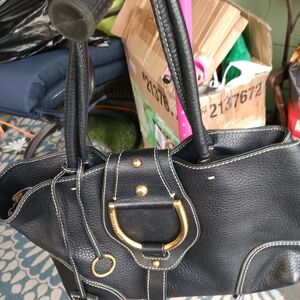 Vintage Dolce & Gabbana Black Leather Shoulder Bag with Gold Accents